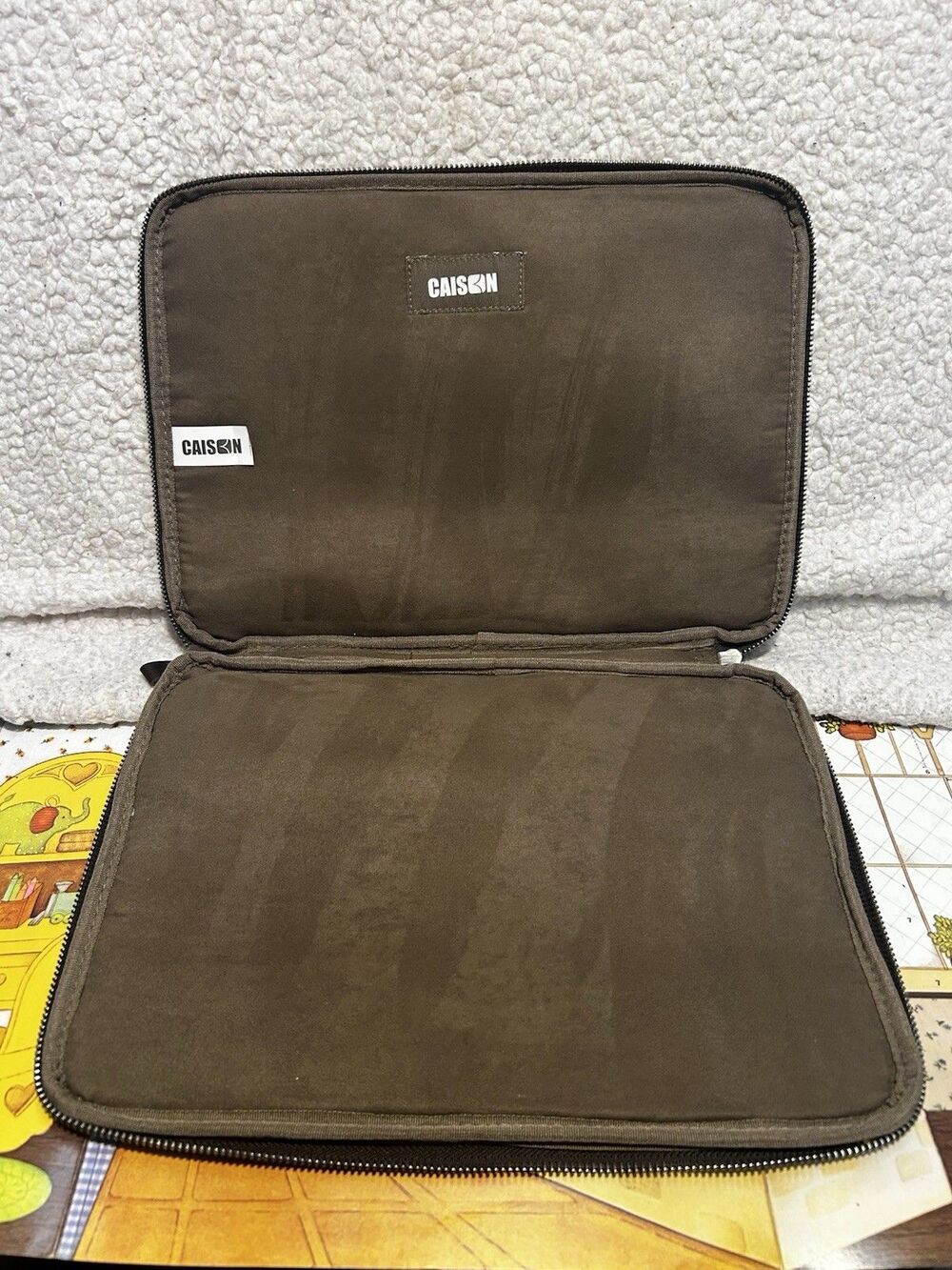 CAISON Brown Faux Leather Laptop Sleeve Case Briefcase Handle Pouch - Picture 3 of 4